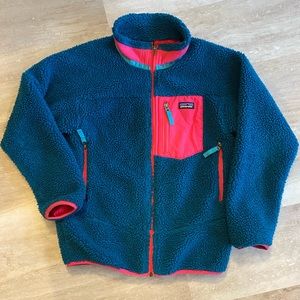 Patagonia Kids Retro-X style Fleece Jacket Blue and Pink